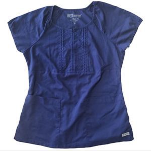 GREY'S ANATOMY Blue‎ Embrodered 2-Pocket Scrub Top Size XS